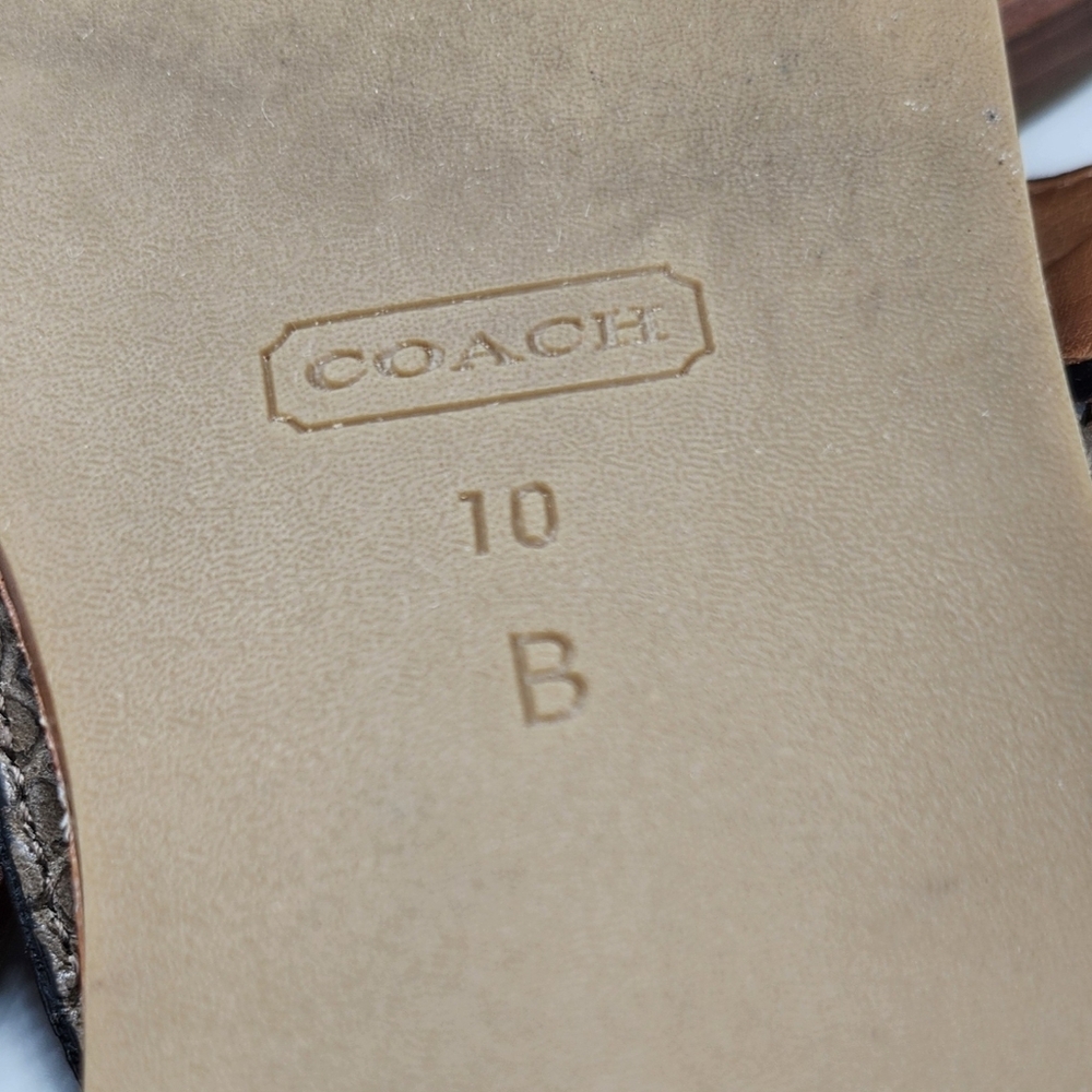 Coach Coco Tan Leather & Python Snake Print T-Strap Slingback Flat Thong Sandals - Picture 12 of 13